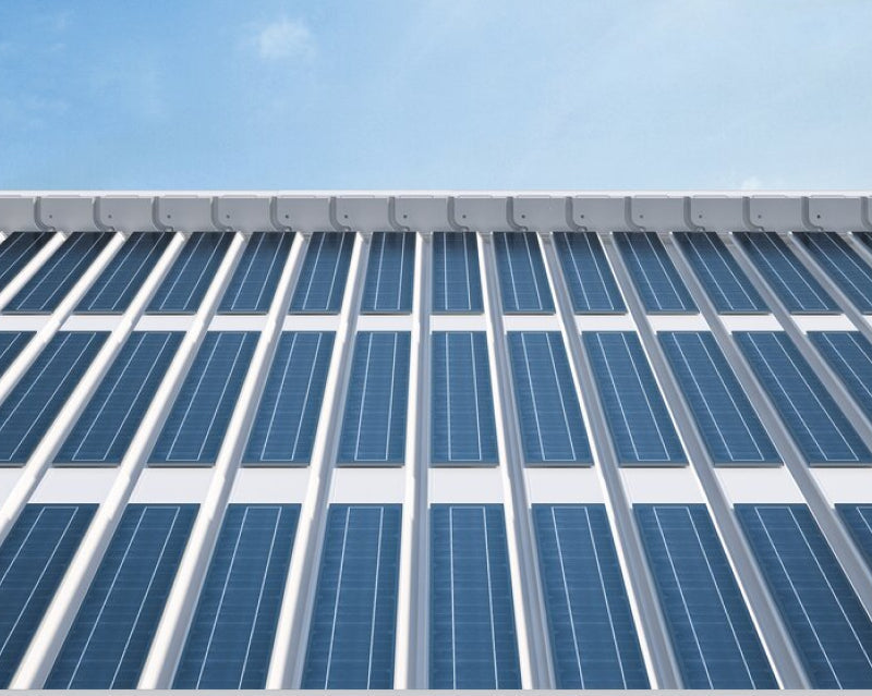 Modern luxury outdoor pergola roof with integrated solar panels under blue sky